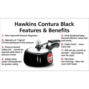 Hawkins Contura Black Pressure Cooker (1.5 Litre, Hard Anodised) (CB 15)