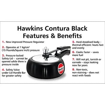 Hawkins Contura Black Pressure Cooker (2 Litre, Hard Anodised) (CB 20)