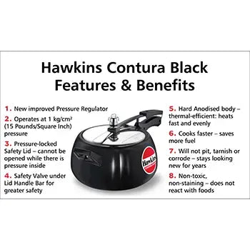 Hawkins Contura Black Pressure Cooker (5 Litre, Hard Anodised) (CB 50)