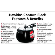 Hawkins Contura Black Pressure Cooker (6.5 Litre, Hard Anodised) (CB 65)