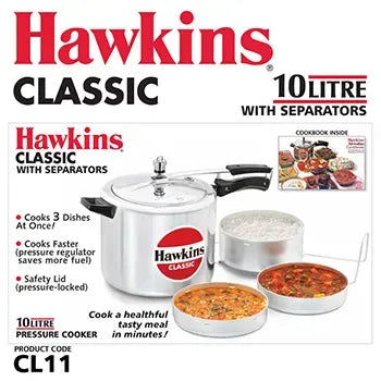 Hawkins Classic Pressure Cooker with Separator Set (10 Litre, Aluminium Pressure Cooker) (CL 11)
