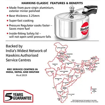 Hawkins Classic Wide Pressure Cooker (3 Litre, Aluminium Pressure Cooker) (CL 3W)