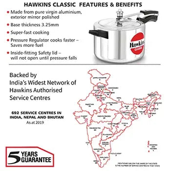 Hawkins Classic Pressure Cooker (5 Litre, Aluminium Pressure Cooker) (CL 50)