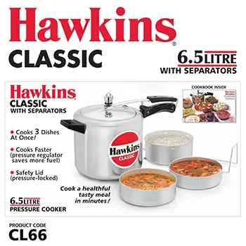 Hawkins Classic Pressure Cooker with Separator Set (6.5 Litre, Aluminium Pressure Cooker) (CL 66)