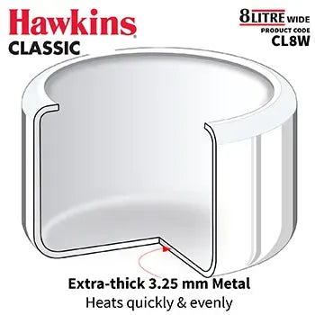 Hawkins Classic Wide Pressure Cooker (8 Litre, Aluminium Pressure Cooker) (CL 8W)