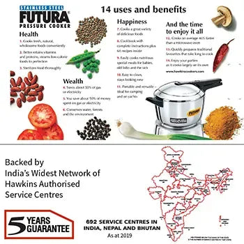 Hawkins Futura Stainless Steel Pressure Cooker (5.5 Litre, Induction Compatible) (FSS 55)