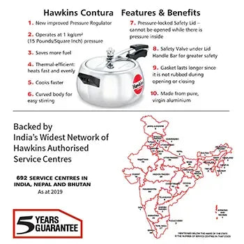 Hawkins Contura Pressure Cooker (5 Litre, Aluminium Pressure Cooker) (HC 50)