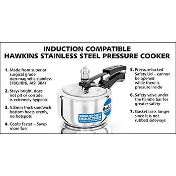 Hawkins Stainless Steel Pressure Cooker (1.5 Litre, Induction Compatible) (HSS 15)