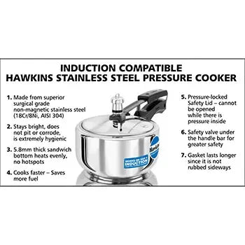 Hawkins Stainless Steel Pressure Cooker (2 Litre, Induction Compatible) (HSS20)