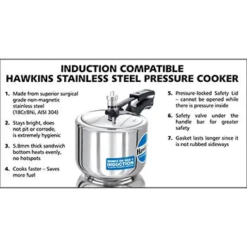 Hawkins Stainless Steel Pressure Cooker (3 Litre, Induction Compatible) (HSS 3T)