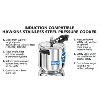 Hawkins Stainless Steel Pressure Cooker (6 Litre, Induction Compatible) (HSS 60)
