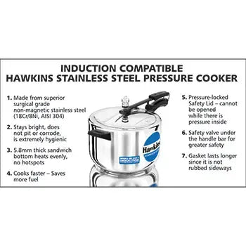 Hawkins Stainless Steel Pressure Cooker (8 Litre, Induction Compatible) (HSS 80)