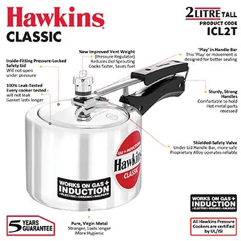Hawkins Classic Induction Pressure Cooker (2 Litre, Aluminium Pressure Cooker) (ICL 2T)