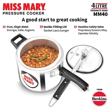 Hawkins Miss Mary Pressure Cooker (4 Litre, Aluminium Pressure Cooker) (MM 40)