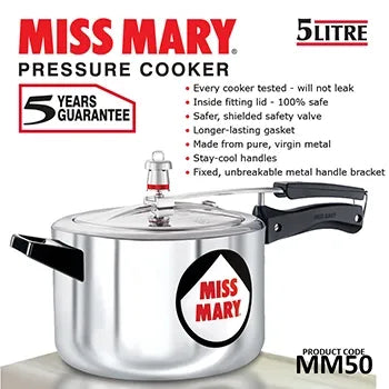 Hawkins Miss Mary Pressure Cooker (5 Litre, Aluminium Pressure Cooker) (MM 50)