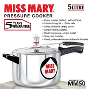 Hawkins Miss Mary Pressure Cooker (5 Litre, Aluminium Pressure Cooker) (MM 50)