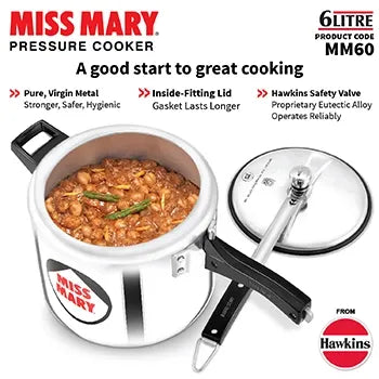 Hawkins Miss Mary Pressure Cooker (6 Litre, Aluminium Pressure Cooker) (MM 60)