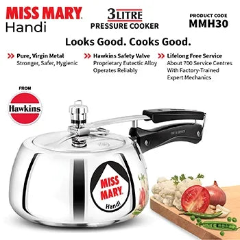Hawkins Miss Mary Handi Pressure Cooker (3 Litre, Aluminium Handi Cooker) (MMH 30)