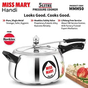 Hawkins Miss Mary Handi Pressure Cooker (5 Litre, Aluminium Handi Cooker) (MMH 50)