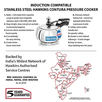 Hawkins Stainless Steel Contura Pressure Cooker (1.5 Litre, Induction Compatible) (SSC 15)