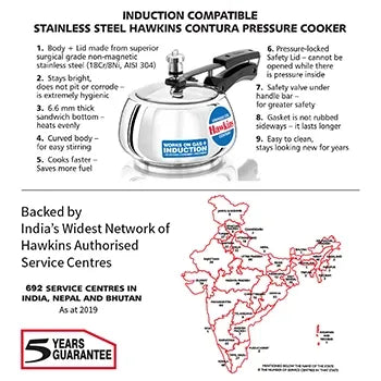 Hawkins Stainless Steel Contura Pressure Cooker (2 Litre, Induction Compatible) (SSC 20)