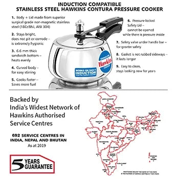 Hawkins Stainless Steel Contura Pressure Cooker (3 Litre, Induction Compatible) (SSC 30)