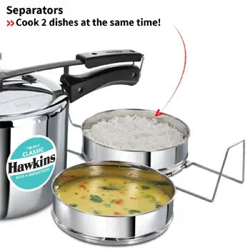 Hawkins Tri-Ply Stainless Steel Classic Pressure Cooker (5 Litre with Separator Set) (SSTCL 51)