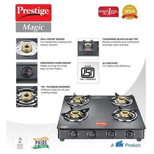 Prestige Magic Glass Top Gas Stove (4 Burner, Powder Coated Body)
