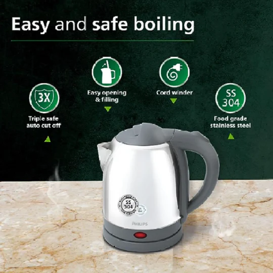 Philips Electric Kettle (Silver & Black, 1.2 Litre)