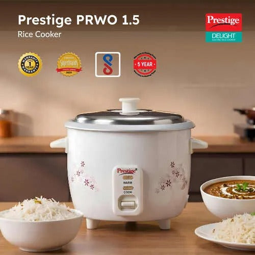 Prestige Delight PRWO 1.5 Electric Rice Cooker, Off White (1.5L)