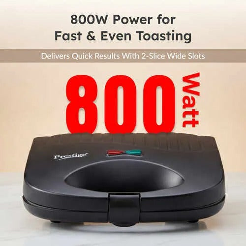 Prestige PGFSP Spatter Coated Non-Stick Sandwich Toaster (Black, 800W)