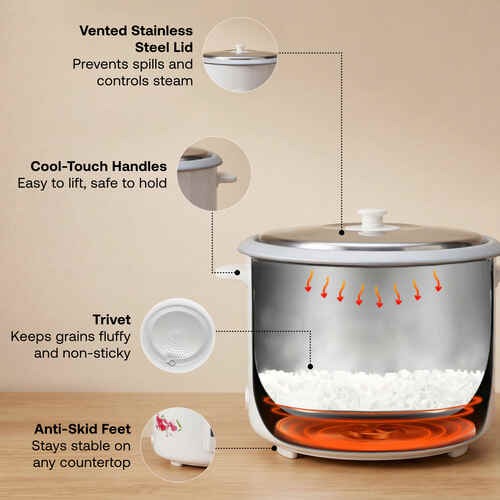 Prestige PRWO 2.8-2 Electric Rice Cooker, White & Red (2.8L)