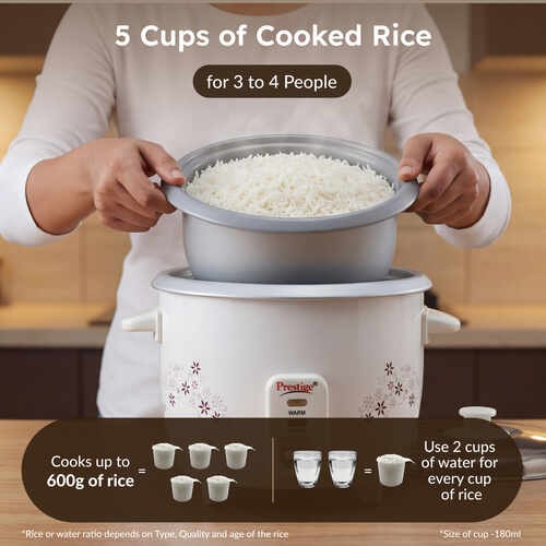 Prestige Delight PRWO 1.5 Electric Rice Cooker, Off White (1.5L)