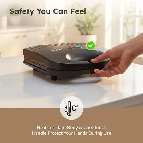 Prestige PGFSP Spatter Coated Non-Stick Sandwich Toaster (Black, 800W)