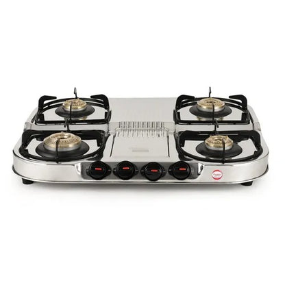Prestige Royale Stainless Steel Gas Stove (4 Burner, Manual Ignition)