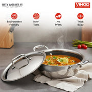 Vinod Platinum SAS Pro Extra Deep Kadai with Lid (3.2 L)