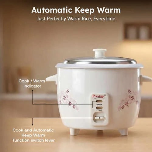 Prestige Delight PRWO 1.5 Electric Rice Cooker, Off White (1.5L)
