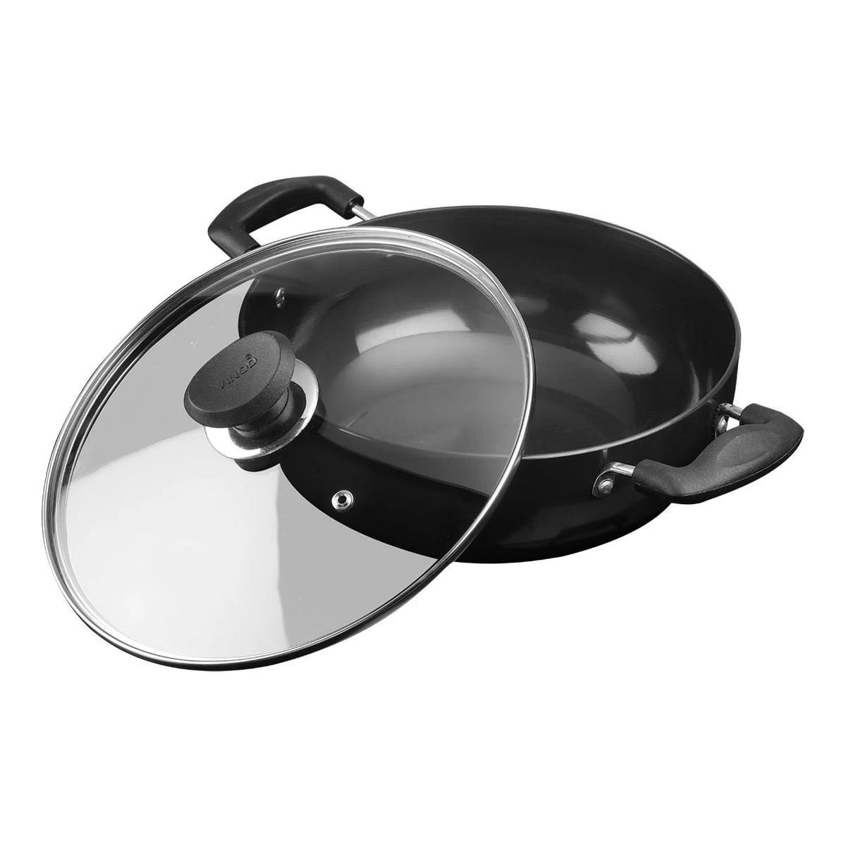 Vinod Hard Anodised Deep Kadai with Glass Lid (18 cm)