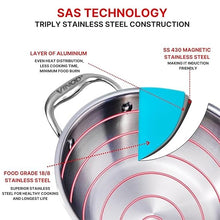 Vinod Platinum Triply Stainless Steel Kadai with Lid, Induction Friendly (8 L)