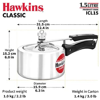 Hawkins Classic Induction Pressure Cooker (1.5 Litre, Aluminium Pressure Cooker) (ICL 15)