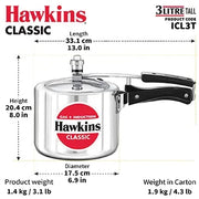 Hawkins Classic Induction Pressure Cooker (3 Litre, Aluminium Pressure Cooker) (ICL 3T)