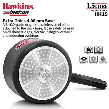 Hawkins Instaa Pressure Cooker (1.5 Litre, Induction Compatible) (IIH 15)