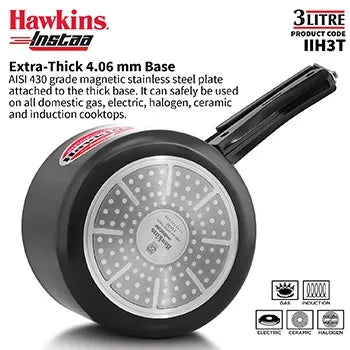 Hawkins Instaa Pressure Cooker (3 Litre, Induction Compatible) (IIH 3T)