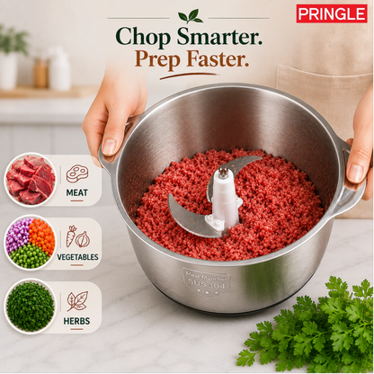Pringle QuadMax Electric Vegetable & Meat Chopper, 3 Litre Stainless Steel Bowl (3 Speed Settings, 4 Stainless Steel Blades)
