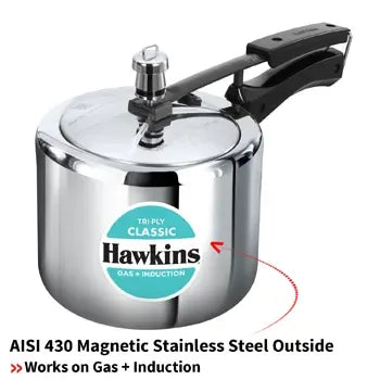 Hawkins Tri-Ply Stainless Steel Classic Pressure Cooker (3 Litre Tall, Induction Compatible) (SSTCL 3T)