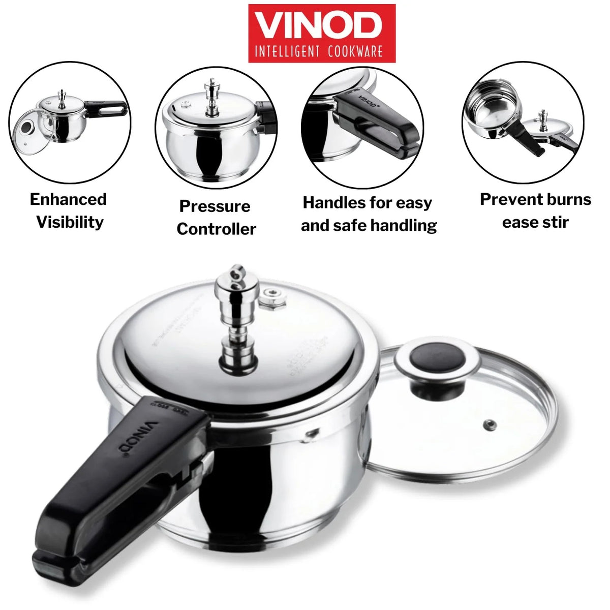 Vinod 18/8 Stainless Steel Splendid Plus Pressure Cooker, Gas & Induction Compatible (3.5 L)