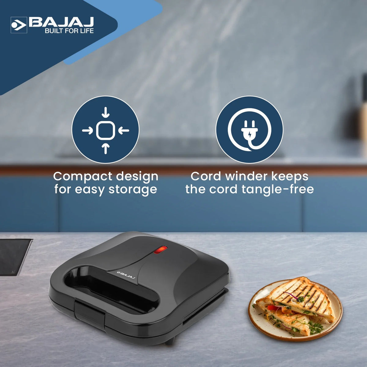 Bajaj SWX 6 Sandwich Maker (Black, 800W)