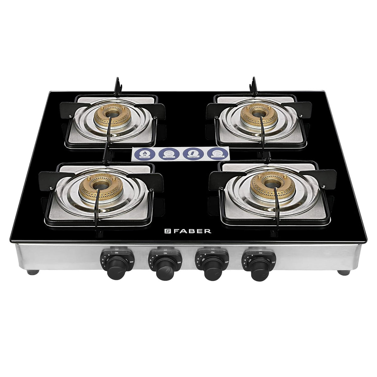 Faber Supreme Plus Glass Top Gas Stove (4 Burner, Manual Ignition)