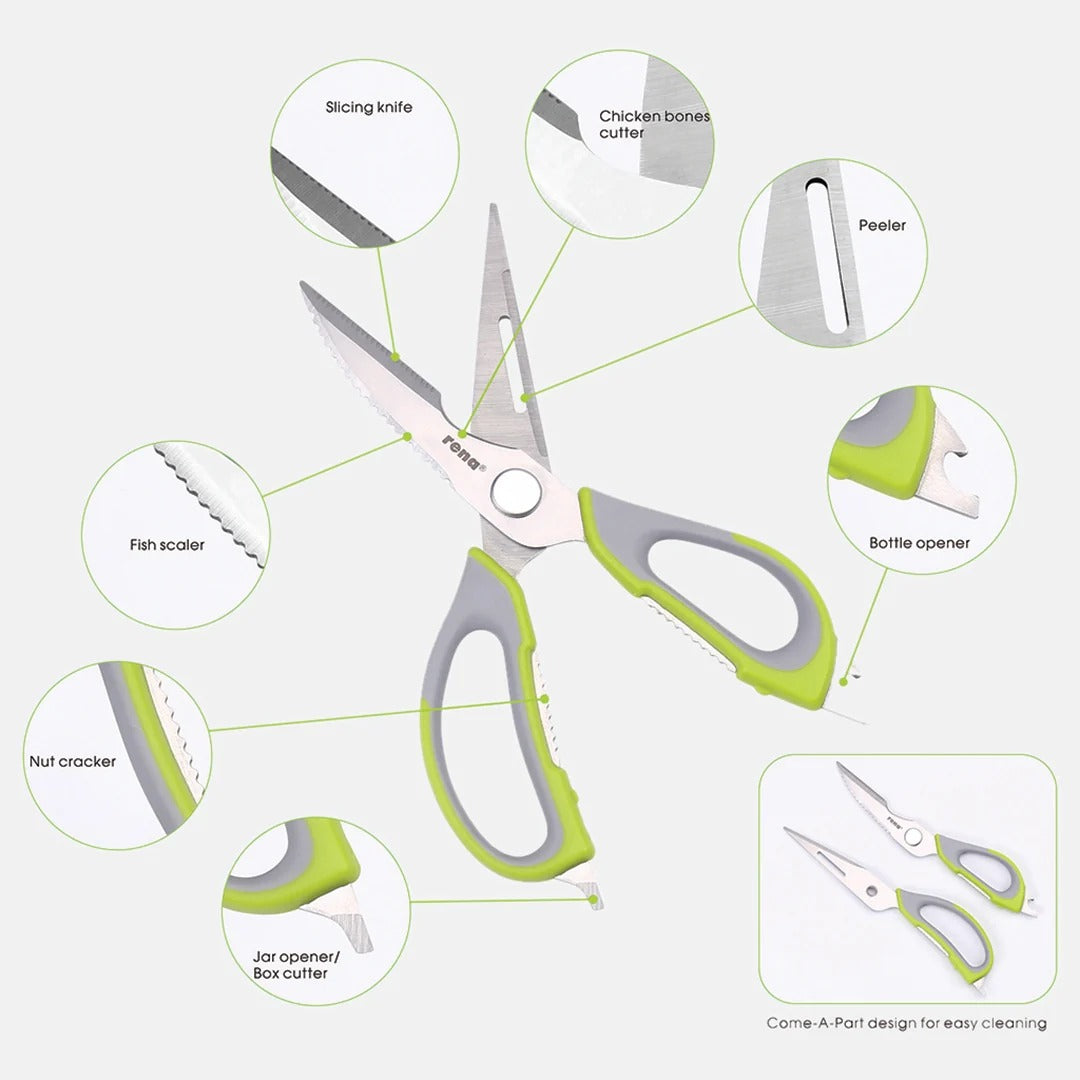 Rena 6-in-1 Multi-Function Kitchen Scissor, Stainless Steel, Detachable (23 cm)