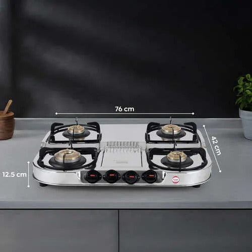 Prestige Royale Stainless Steel Gas Stove (4 Burner, Manual Ignition)